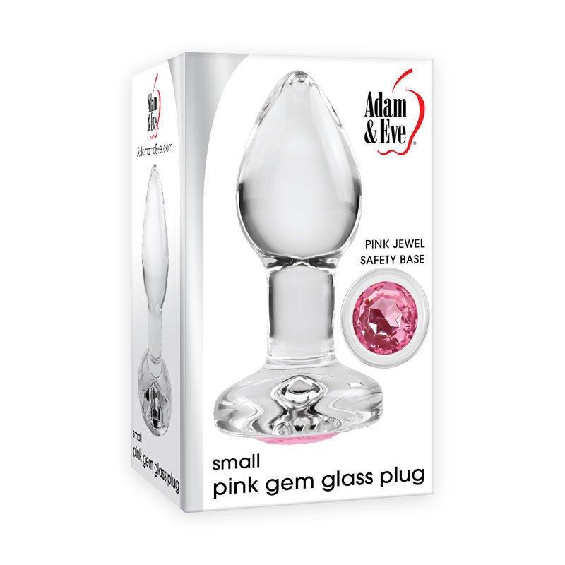 Adam&eve pink gem glass anal plug small, box front view | Flirtybay.com.au