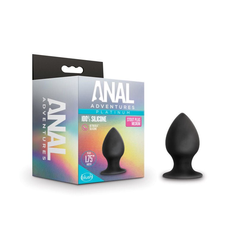 Anal adventures - anal stout plug - Medium, Product front view and box side view | Flirtybay.com.au