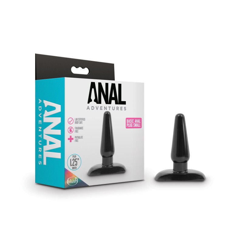 Anal adventures basic anal butt plug - small - Product front view and box side view | Flirtybay.com.au