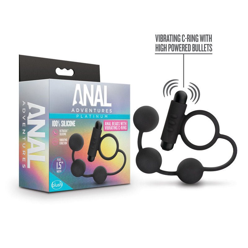 Anal adventures - platinum anal beads & vibrating c-ring - Product front view and box front view | Flirtybay.com.au