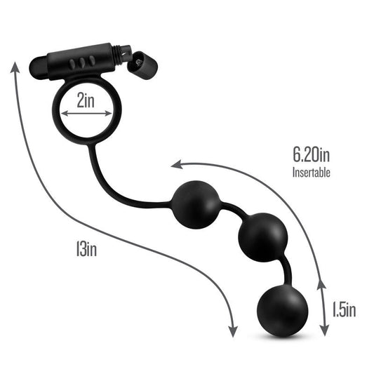 Anal adventures - platinum anal beads & vibrating c-ring - Product side view, with dimensions  | Flirtybay.com.au