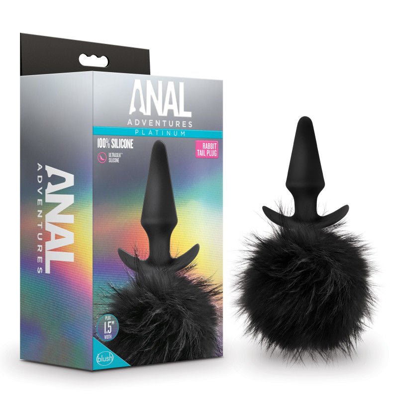 Anal adventures - platinum rabbit tail butt plug - Product front view and box front view | Flirtybay.com.au