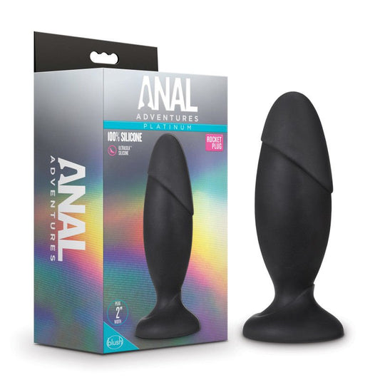 Anal adventures - platinum rocket butt plug - Product front view and box front view | Flirtybay.com.au