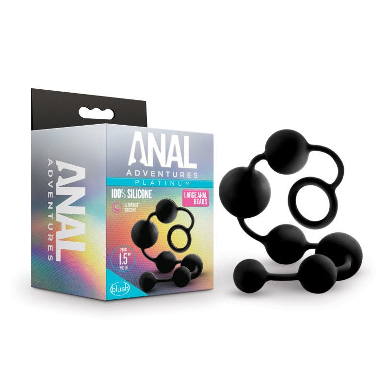 Anal adventures - platinum silicone large anal beads - Product front view and box front view | Flirtybay.com.au