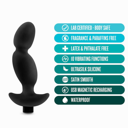 Anal adventures - platinum vibrating prostate massager 04 - Product front view, with details  | Flirtybay.com.au