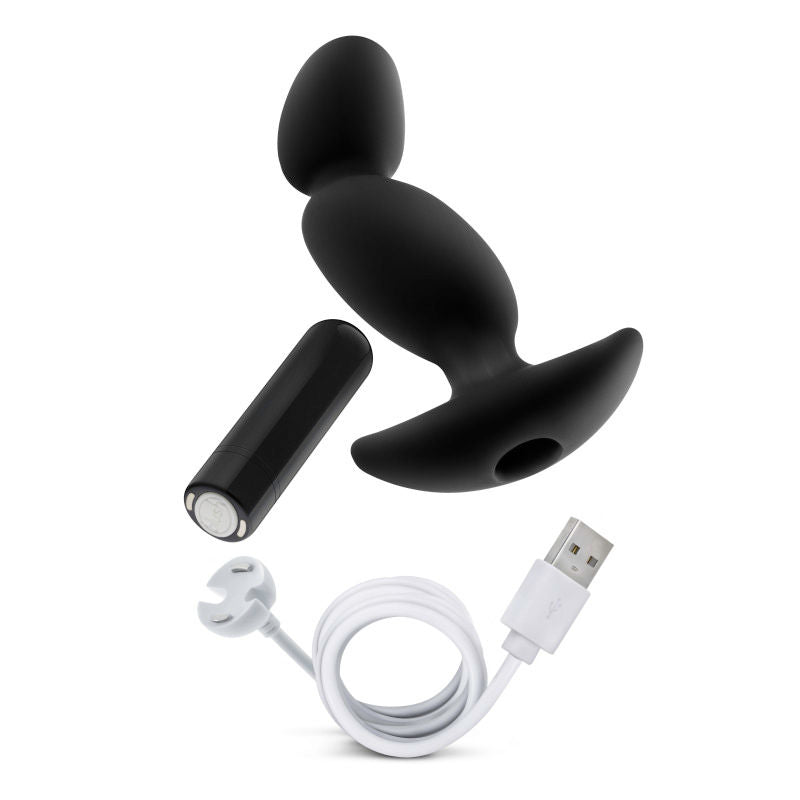 Anal adventures - platinum vibrating prostate massager 04 - Product side view, with charger  | Flirtybay.com.au