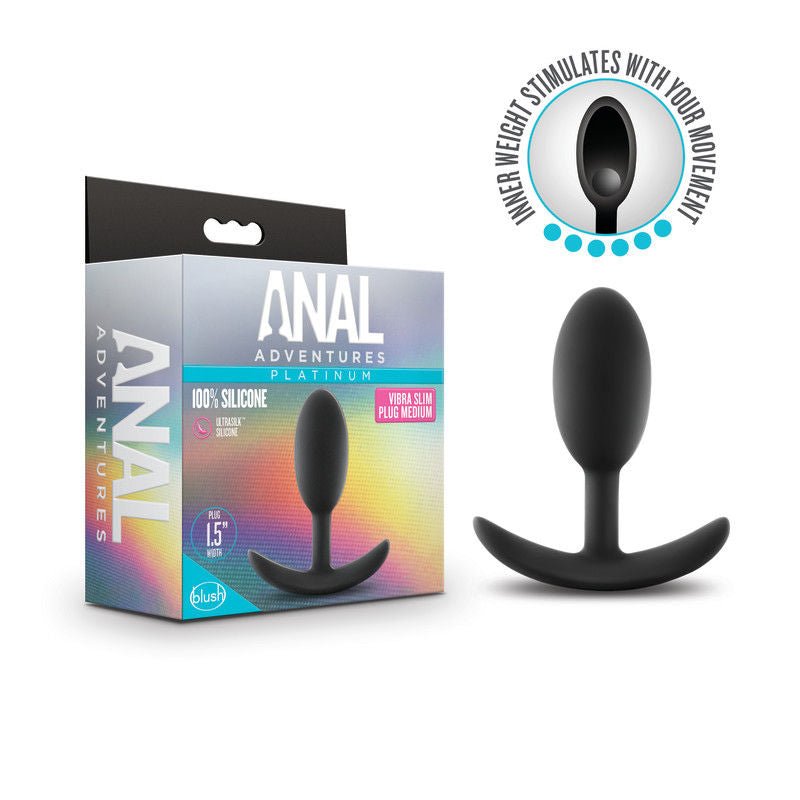 Anal adventures platinum - vibrating slim butt plug - Product front view and box side view | Flirtybay