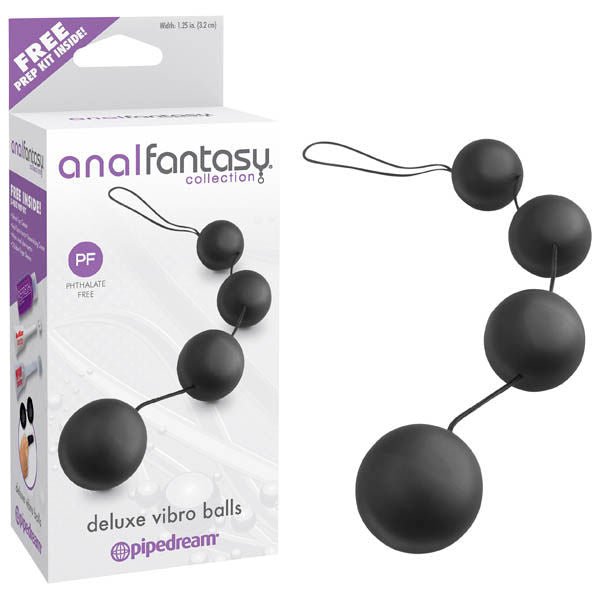 Anal fantasy collection - deluxe vibrating balls - Product side view and box side view | Flirtybay.com.au