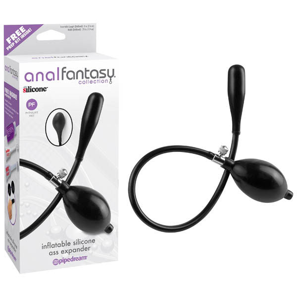 Anal fantasy collection - inflatable silicone ass expander - Product front view and box side view | Flirtybay.com.au