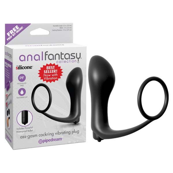 Anal fantasy collection - vibrating cock ring and plug - Product front view and box front view | Flirtybay.com.au