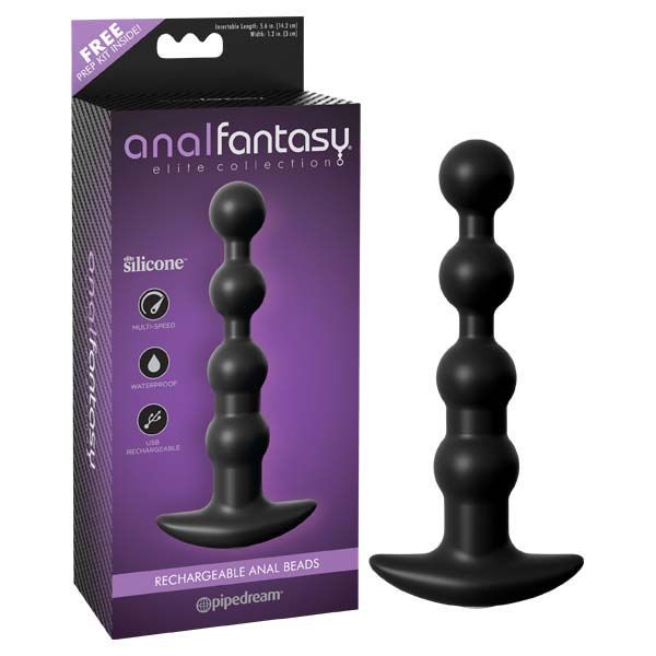 Anal fantasy elite - vibrating anal beads - Product front view and box front view | Flirtybay.com.au