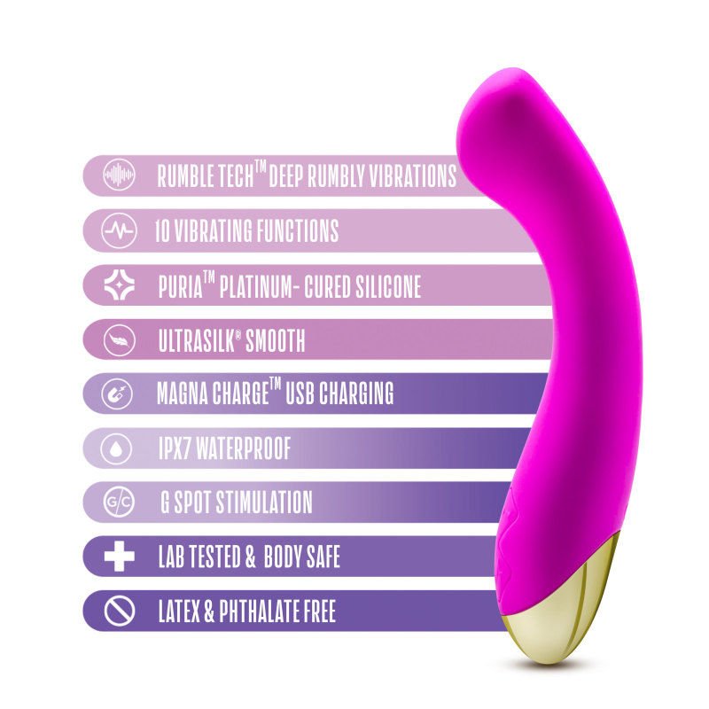 Aria bangin' af - g-spot vibrator - Product side view, with key features  | Flirtybay.com.au
