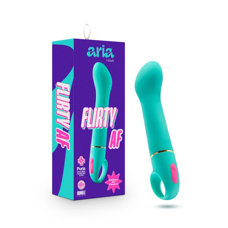 Aria flirty af - g-spot vibrator - Product front view and box front view | Flirtybay.com.au