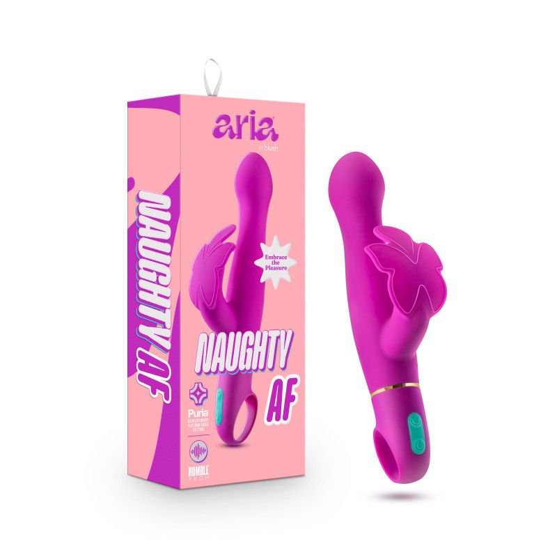 Aria naughty af - g-spot vibrator - Product side view and box side view | Flirtybay.com.au