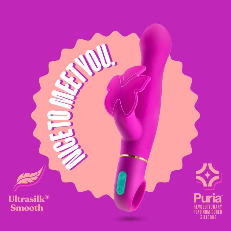 Aria naughty af - g-spot vibrator - Product side view, with graphic  | Flirtybay.com.au