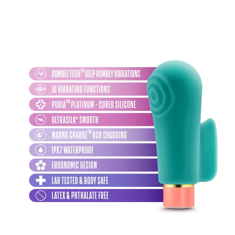 Aria sensual af - finger vibrator - Product front view, with specifications  | Flirtybay.com.au