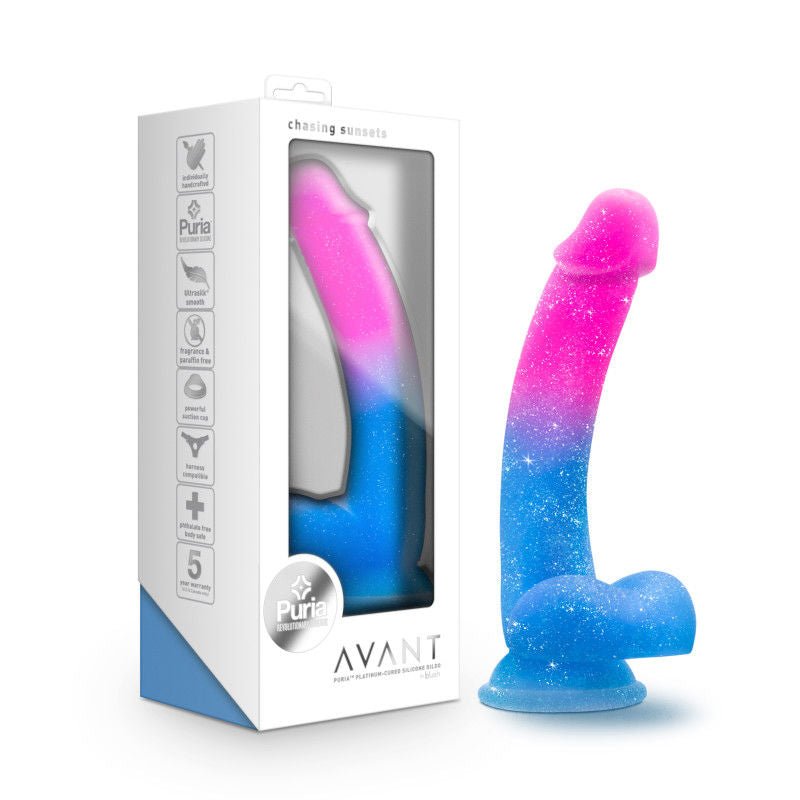 Avant chasing sunsets - mermaid 5.9 dildo - Product front view and box front view | Flirtybay.com.au