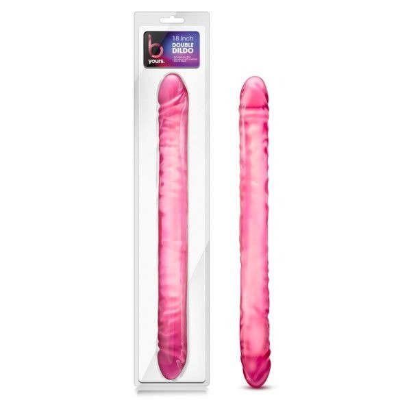 B yours - 18'' double dildo - for couples - Pink - Product front view and box front view | Flirtybay.com.au