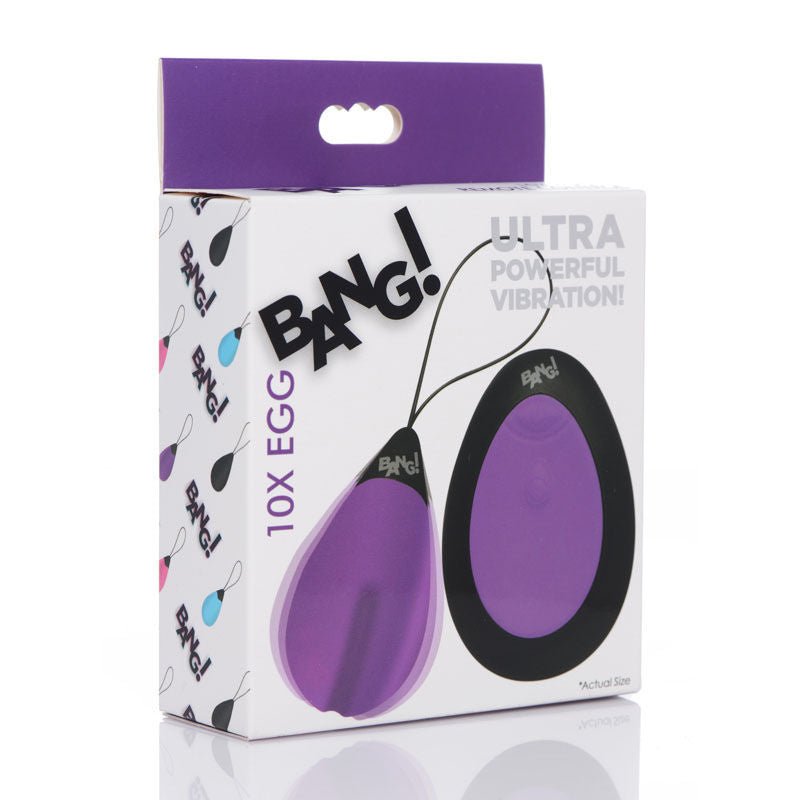 Bang! purple remote control vibrating egg -  box side view | Flirtybay.com.au