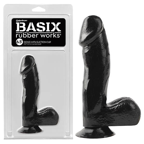 Basix rubber works - 6.5 Black dildo with suction cup - Product front view  | Flirtybay.com.au