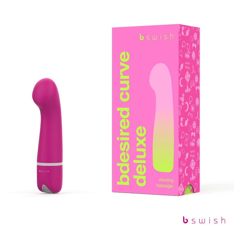 Bdesired deluxe - curve g-spot vibrator - Product side view and box side view | Flirtybay.com.au