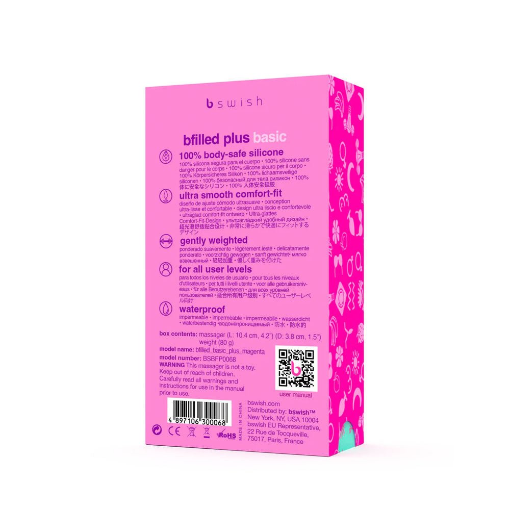 Bfilled -  basic plus - magenta butt plug -  box back view | Flirtybay