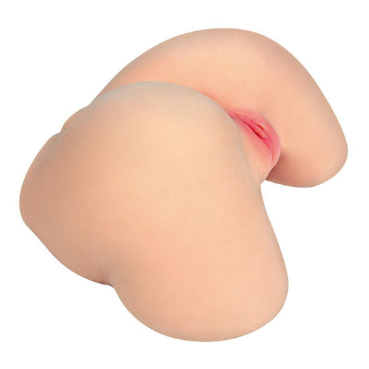 Top view of the Kokos Big Hip Adel 002 - Male Masturbator, displaying the full shape of the toy including both vaginal and anal entries, in a natural flesh tone, on a clean white background | Flirty Bay adult store Perth