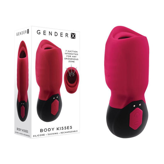 Front view of the Gender X Body Kisses Stroker Male Masturbator, clearly displaying the control buttons on the body, set against a clean white background. | Flirty Bay adult store Perth