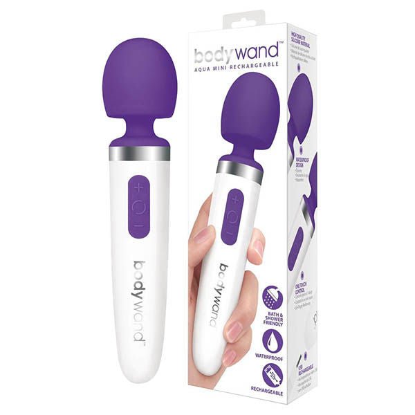 Bodywand - aqua mini rechargeable wand - Product front view and box front view | Flirtybay.com.au