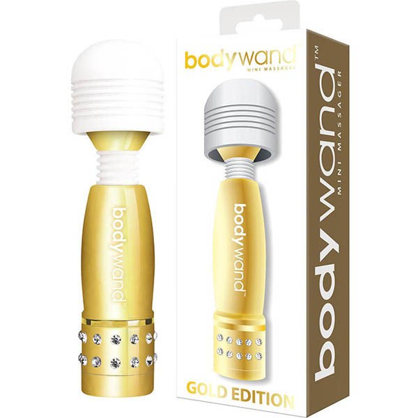 Bodywand Mini Vibrating Wand gold front, with the box | Flirtybay.com.au