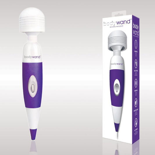 Bodywand - original vibrating wand, purple, Product front view and box front view | Flirtybay.com.au