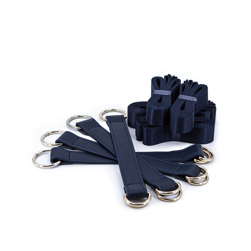 Bondage couture blue tie down straps front | Flirtybay.com.au