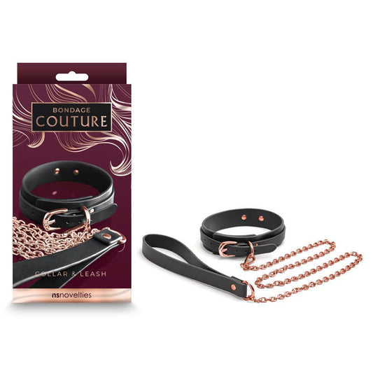 Bondage couture collar & leash black, front and the box | Flirtybay.com.au