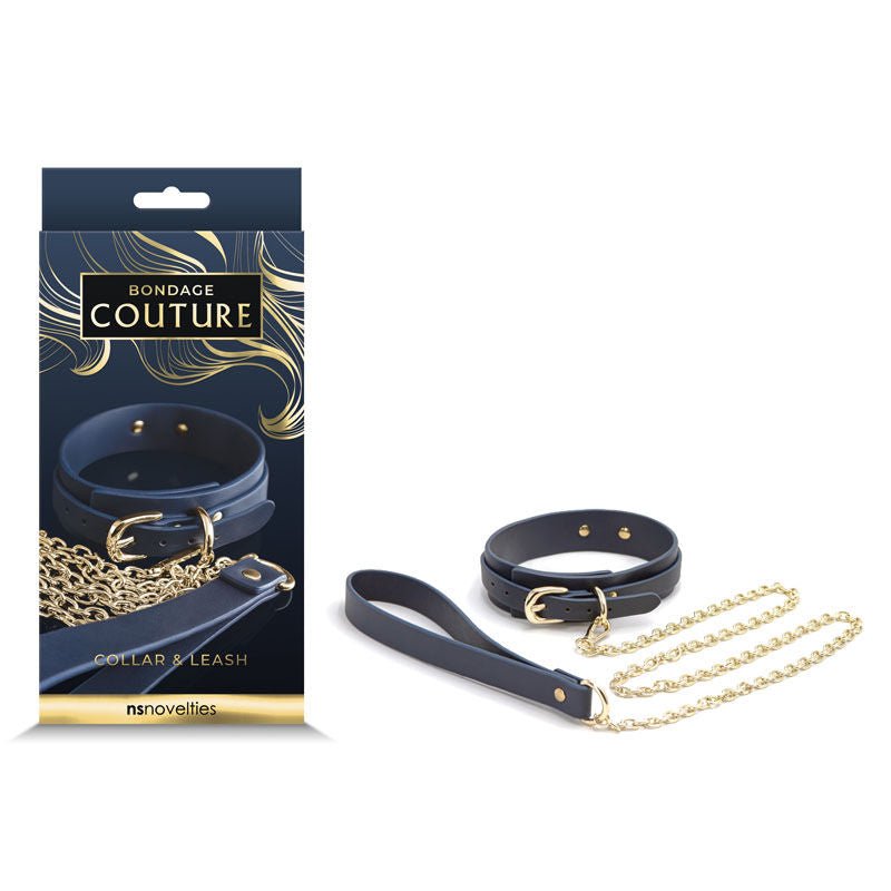 Bondage couture collar & leash blue, front and the box | Flirtybay.com.au