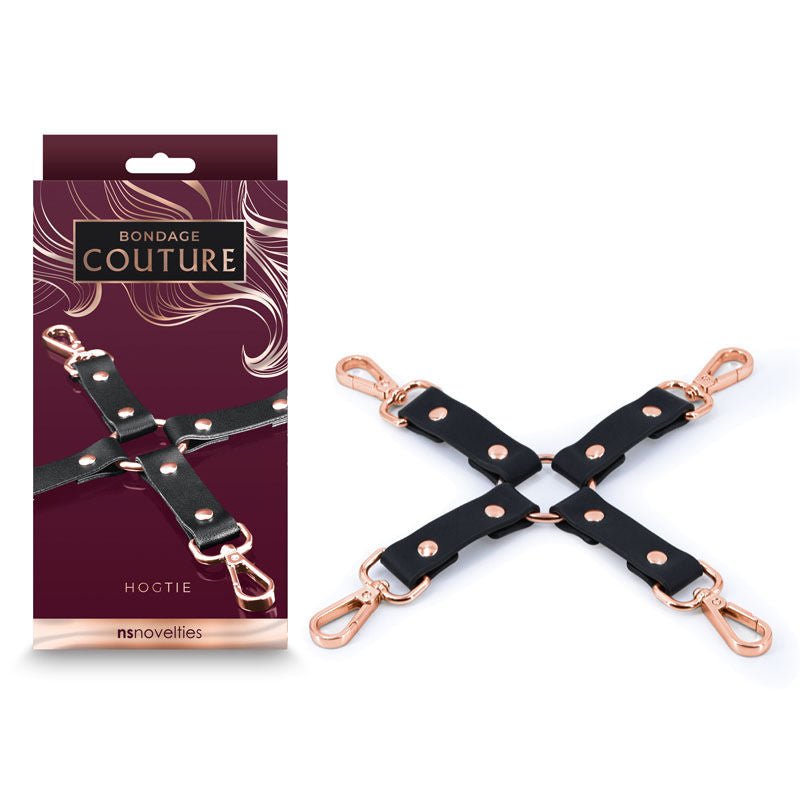 Bondage couture hog tie black, in box and front | Flirtybay.com