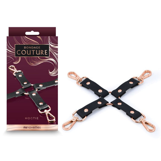 Bondage couture hog tie black, in box and front | Flirtybay.com