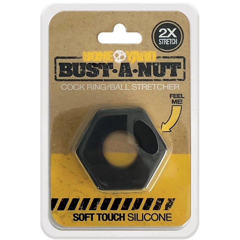 Boneyard - bust a nut cock ring - Product front view and box front view | Flirtybay.com.au