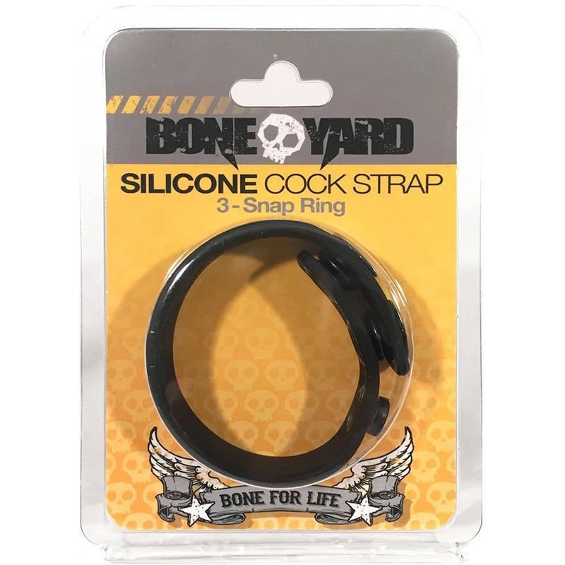 Boneyard - silicone cock strap - black, box front view | Flirtybay.com.au