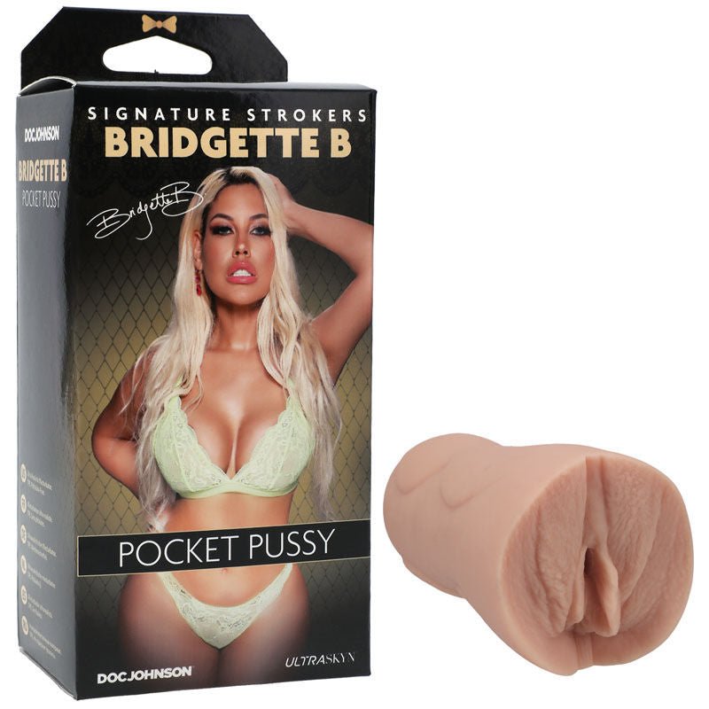 Bridgette b - ultraskyn pocket pussy - male masturbator - Product side view and box front view | Flirtybay.com.au