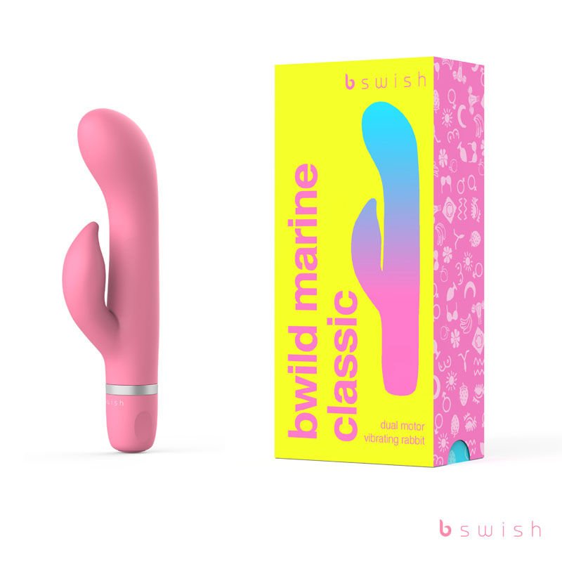 Bwild classic marine - rabbit vibrator - Pink - Product front view and box front view | Flirtybay.com.au