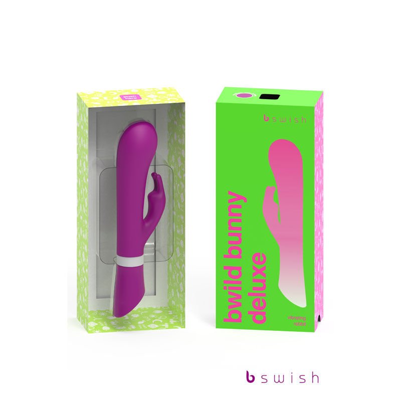 Bwild deluxe bunny - rabbit vibrator - Product side view and box front view | Flirtybay.com.au