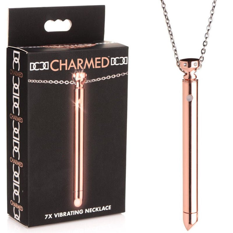 Charmed - clitoral vibrating necklace - Product front view and box front view | Flirtybay.com.au