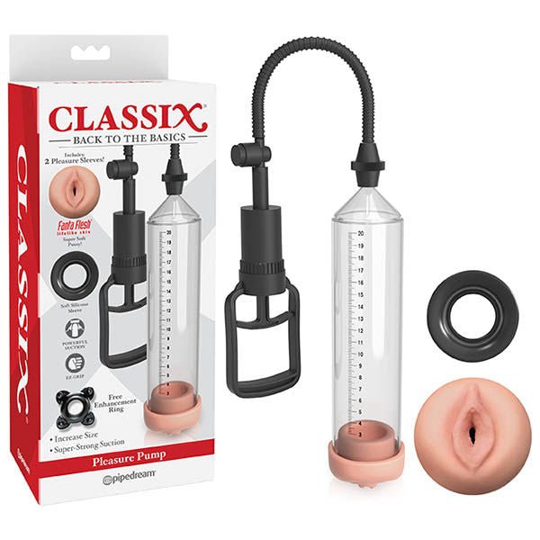 Classix - pleasure pump - Product front view and box front view | Flirtybay.com.au