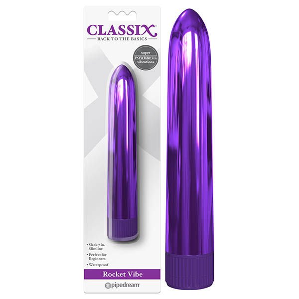 Classix rocket vibe - clitoral vibrator - Product front view and box front view | Flirtybay.com.au