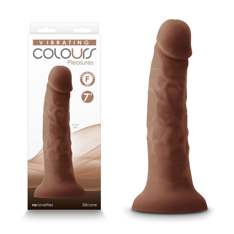 Colours pleasures 7" vibrating brown dildo side view product and box view | Flirtybay.com.au