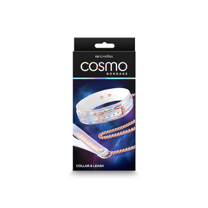 Cosmo bondage collar & leash - rainbow -  box front view | Flirtybay.com.au
