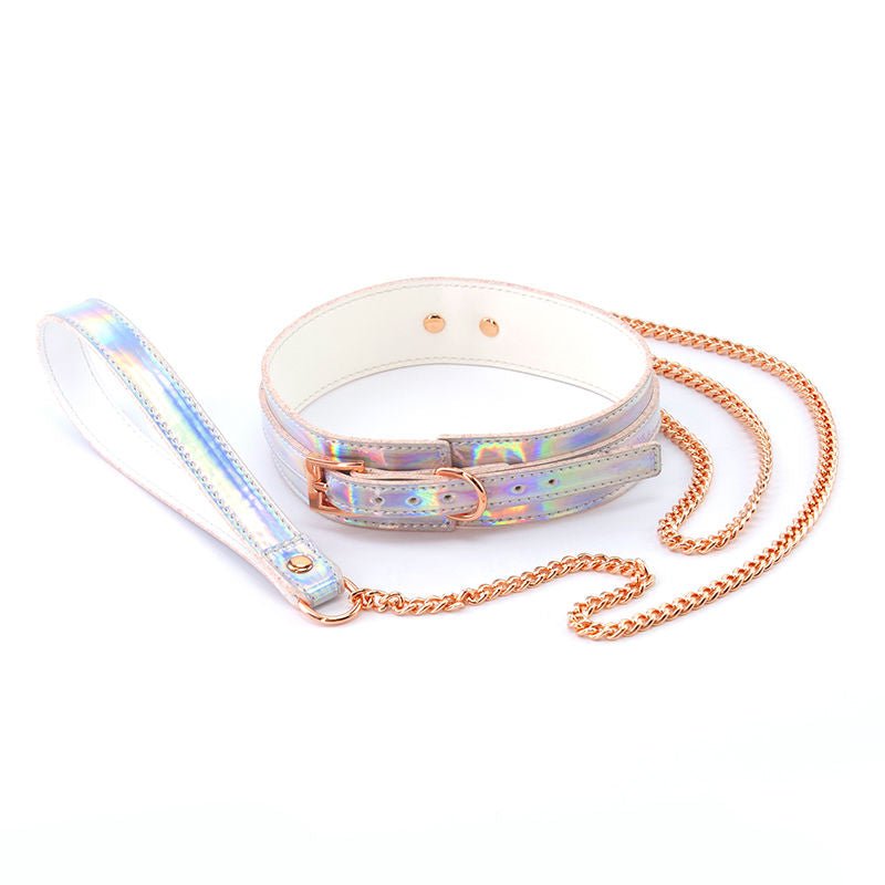 Cosmo bondage collar & leash - rainbow - Product front view  | Flirtybay.com.au