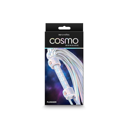 Cosmo bondage flogger - rainbow -  box front view | Flirtybay.com.au
