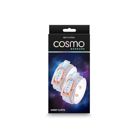 Cosmo bondage wrist cuffs - rainbow -  box front view | Flirtybay.com.au