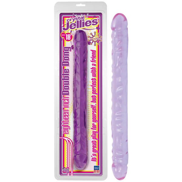Crystal jellies - 18'' double-ended dildo - Product front view and box front view | Flirtybay.com.au